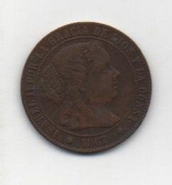 ESPAÑA ISABEL II DEL AÑO 1867 DE 1/2 CENTIMO OM BARCELONA